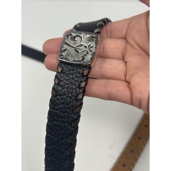 Brighton Black Leather Whipstitch Concho Belt Size M 30/32 Aged - Picture 8 of 10